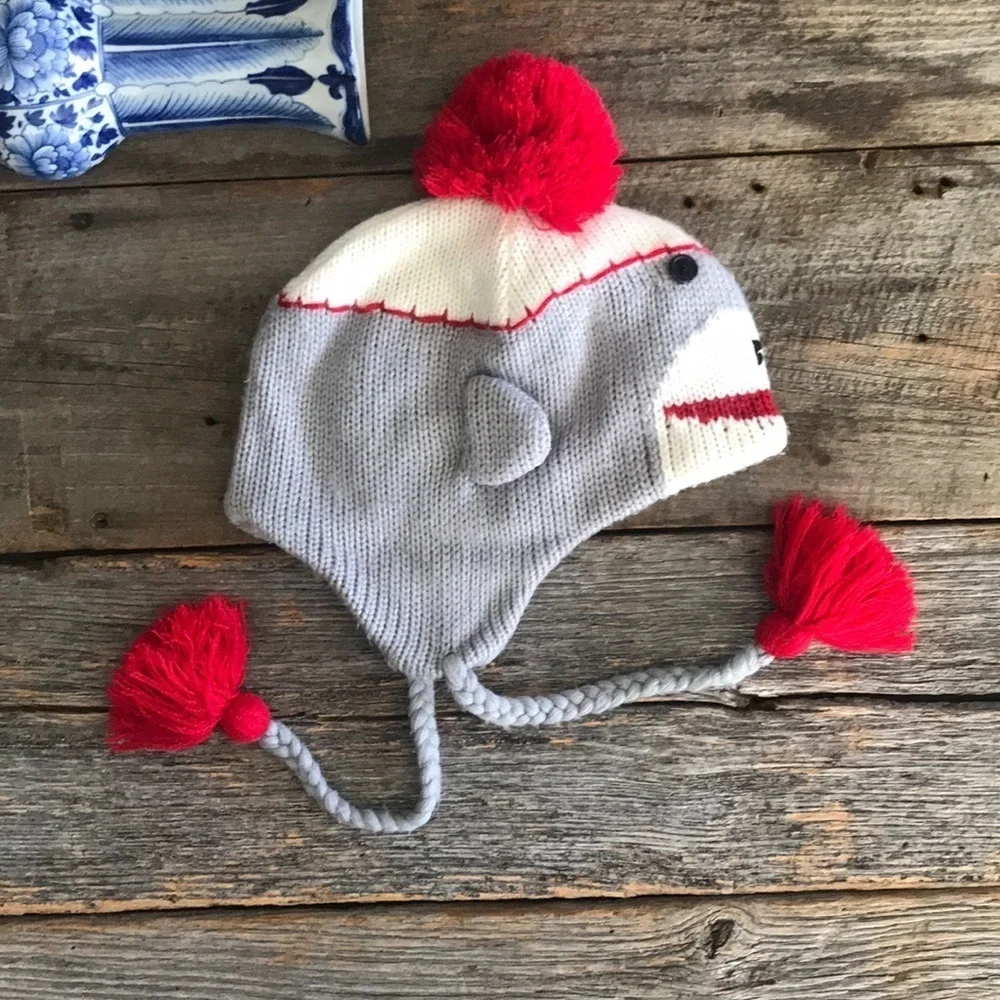 Sock Monkey Ear Flap Beanie With Tassels